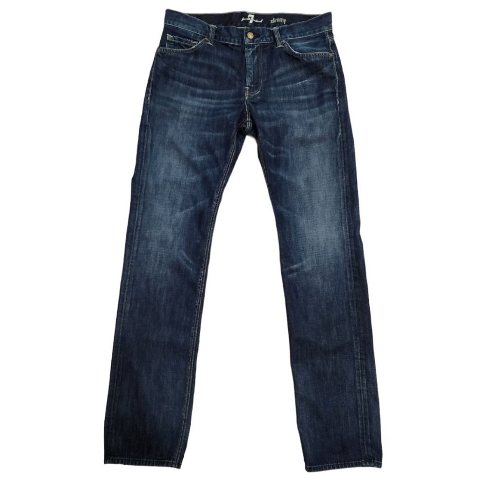 7 For All Mankind Men's Slimmy Cotton Blue Dark Wash Denim Jeans Size 34x34
